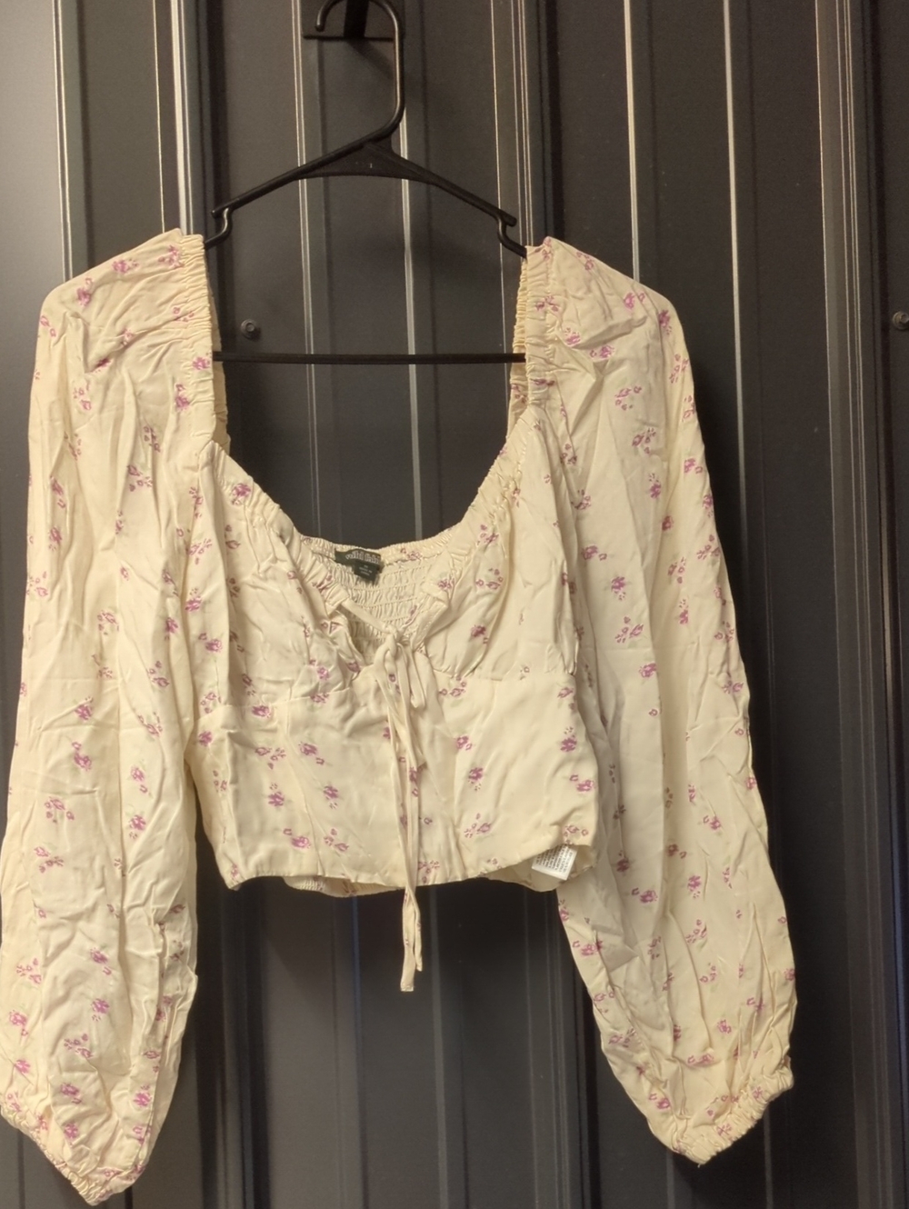 Women's Cream Floral Peasant Crop Top